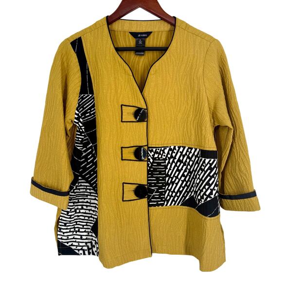 Ali Miles Tops - NEW Ali Miles PL Petite Large Mustard Yellow Wearable Art Blouse Shirt Top Soft